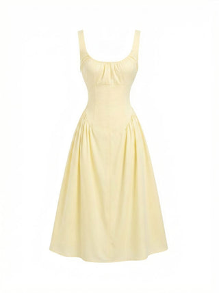 Cotton Scoop Neckline A-line Midi Dress
