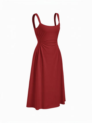 Scoop Neck Ruched A-line Midi Dress