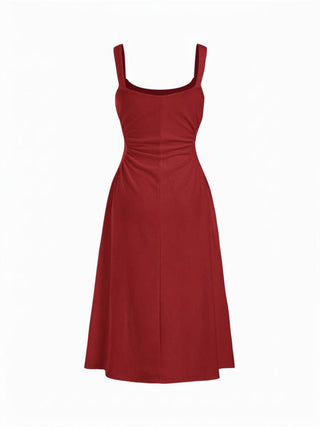 Scoop Neck Ruched A-line Midi Dress