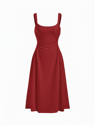 Scoop Neck Ruched A-line Midi Dress