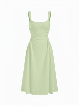 Scoop Neck Ruched A-line Midi Dress