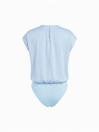 Satin Stand Collar Ruched Short Sleeve Bodysuit