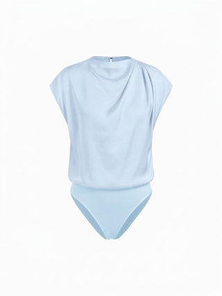 Satin Stand Collar Ruched Short Sleeve Bodysuit