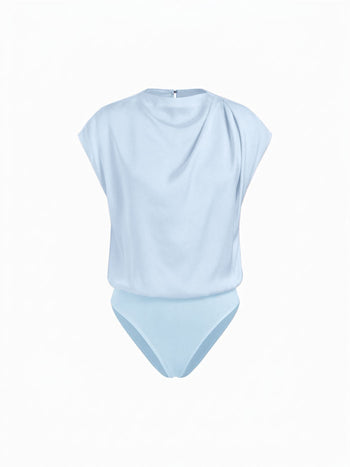 Satin Stand Collar Ruched Short Sleeve Bodysuit