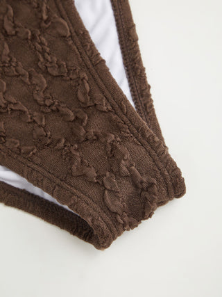 Textured Sweetheart Neck O-Ring Low Rise Cheeky Bikini Set With Sarong