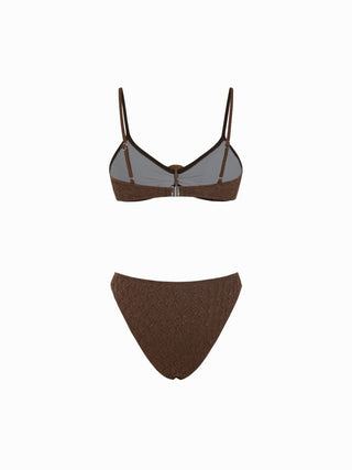 Textured Sweetheart Neck O-Ring Low Rise Cheeky Bikini Set With Sarong