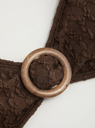 Textured Sweetheart Neck O-Ring Low Rise Cheeky Bikini Set With Sarong