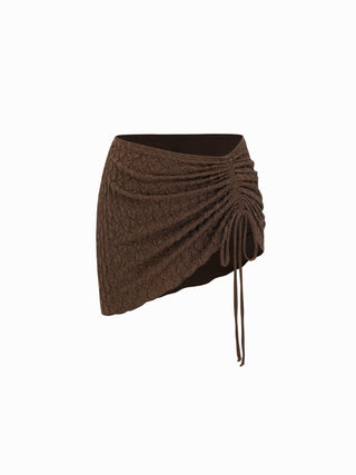 Textured Sweetheart Neck O-Ring Low Rise Cheeky Bikini Set With Sarong