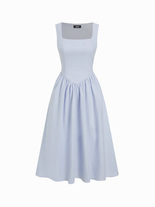 Wedding Wedding Guest Dress wedding guest wedding special occasion dresses Woven Linen-blend Square Neck Ruffle Midi Dress For Vacation