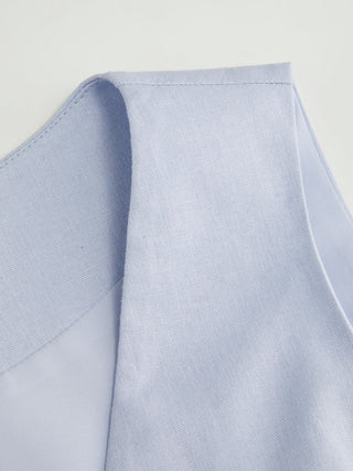 Linen-blend V-neck Button Through Tie Back A-line Mini Dress