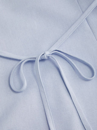 Linen-blend V-neck Button Through Tie Back A-line Mini Dress