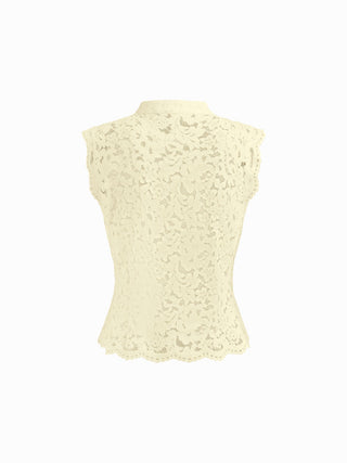 Lace Mandarin Collar Guipure Split Tank Top
