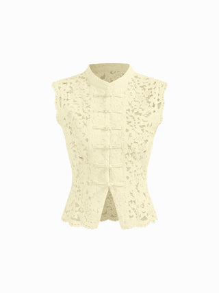 Lace Mandarin Collar Guipure Split Tank Top