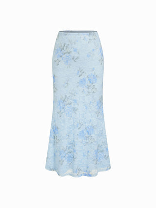 Floral Lace Trim Tie Front Cami Top & Mid Rise Bodycon Maxi Skirt Set