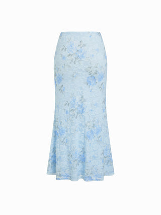 Floral Lace Trim Tie Front Cami Top & Mid Rise Bodycon Maxi Skirt Set