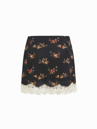 Woven Mid Rise Floral Lace Trim A-line Mini Skirt For Daily Casual Date