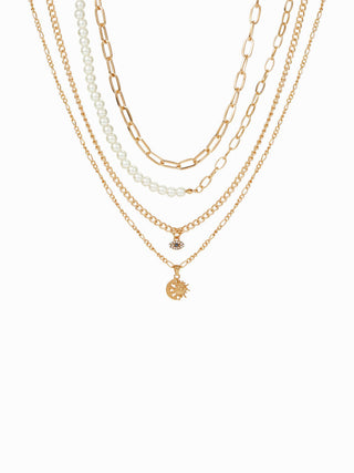 SUN & MOON & EYE PENDANT LAYERED NECKLACE For Music Festival/Live House Party/Clubbing