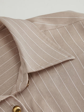 Woven Striped Collar Button Front Maxi Dress For Work