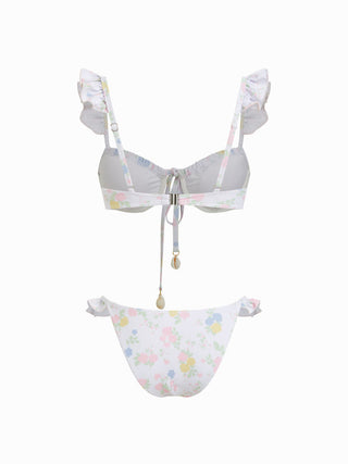 Jersey Sweetheart Floral Shell Detail Ruffle Underwire Low Rise Bikini Set For Swimming Pool Beach