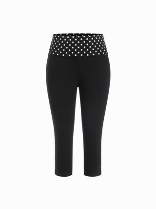 Cotton-blend Low Rise Polka Dot Fold Over Tapered Capri Trousers