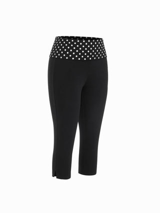 Cotton-blend Low Rise Polka Dot Fold Over Tapered Capri Trousers