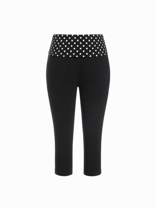 Cotton-blend Low Rise Polka Dot Fold Over Tapered Capri Trousers