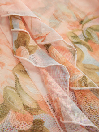 Knit Fabric Semi-sheer Low Rise Fruit Graphic Knotted Ruffle Hem Sarong For Vacation Swimming Pool Beach