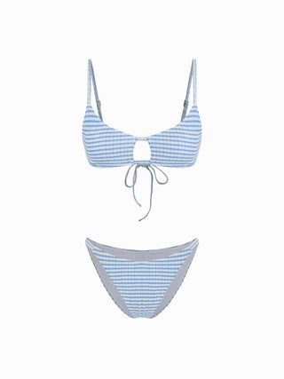 Textured Scoop Neckline Striped Cut Out Bracelet Bikini Set