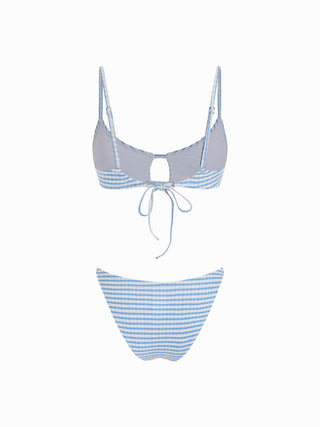 Textured Scoop Neckline Striped Cut Out Bracelet Bikini Set