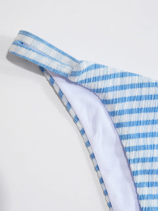 Textured Scoop Neckline Striped Cut Out Bracelet Bikini Set