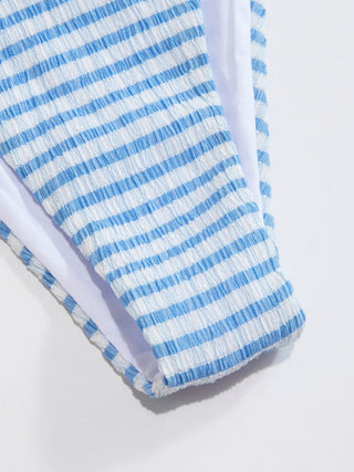 Textured Scoop Neckline Striped Cut Out Bracelet Bikini Set