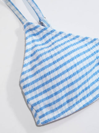 Textured Scoop Neckline Striped Cut Out Bracelet Bikini Set