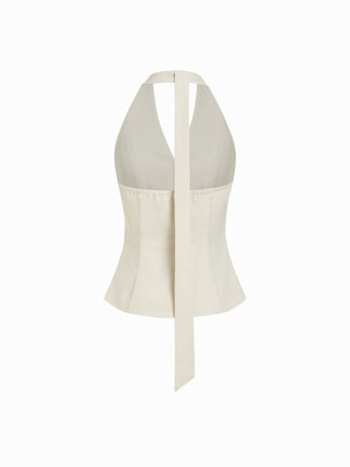 Woven Halter Neck Metal Detail Blazer Vest For Daily Casual Work