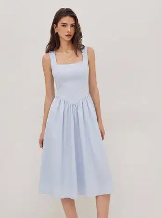 Wedding Wedding Guest Dress wedding guest wedding special occasion dresses Woven Linen-blend Square Neck Ruffle Midi Dress For Vacation