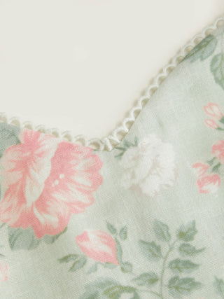 Linen-blend Floral Sweetheart Neckline Flared Midi Dress