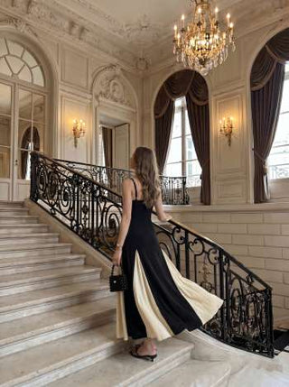 Color-Blocked Scoop Neck Flared Maxi Dress
