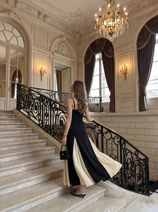 Color-Blocked Scoop Neck Flared Maxi Dress