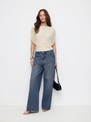 Knit Boat Neck Ruched Bolero Top