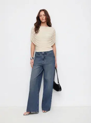 Knit Boat Neck Ruched Bolero Top