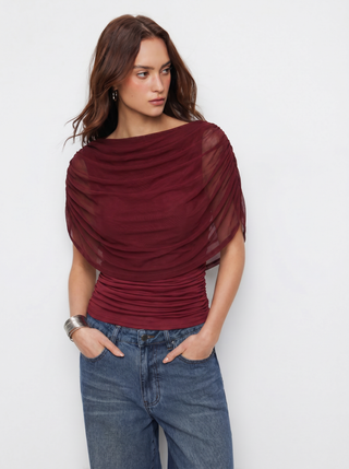 Knit Boat Neck Ruched Bolero Top