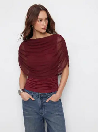 Knit Boat Neck Ruched Bolero Top