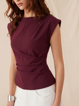Jersey Boat Neck Ruched Crop Top
