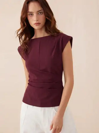 Jersey Boat Neck Ruched Crop Top