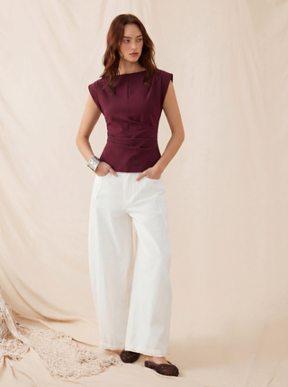 Jersey Boat Neck Ruched Crop Top