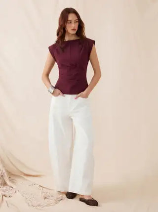 Jersey Boat Neck Ruched Crop Top