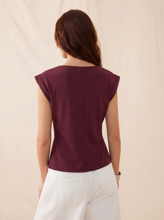 Jersey Boat Neck Ruched Crop Top
