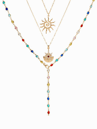 SUN & RHINESTONE  DECOR BEADED LAYERED NECKLACE For Music Festival/Live House Party/Clubbing Work