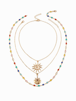 SUN & RHINESTONE  DECOR BEADED LAYERED NECKLACE For Music Festival/Live House Party/Clubbing Work