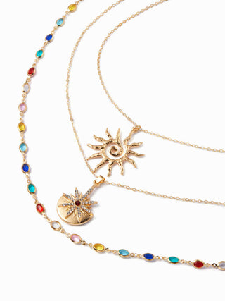 SUN & RHINESTONE  DECOR BEADED LAYERED NECKLACE For Music Festival/Live House Party/Clubbing Work