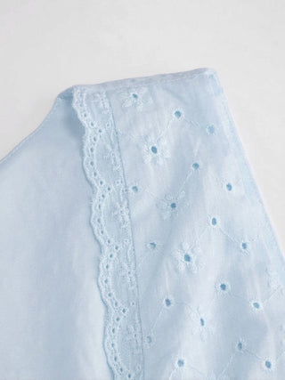 Woven Cotton-blend Sculptural V-neck Broderie Anglaise Floral Lace Trim Button Midi Dress For Vacation